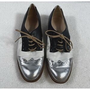Peter Kaiser‎ Lace Up Shoes Women's Size 5.5 Black Silver Elegant Leather Loafer